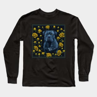 Staffordshire bull terrier yellow roses Long Sleeve T-Shirt